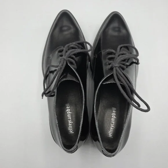 Jeffrey Campbell Bardem Shoes Womens 8 Black Leather Platform Oxford Pointed Toe - Picture 11 of 15